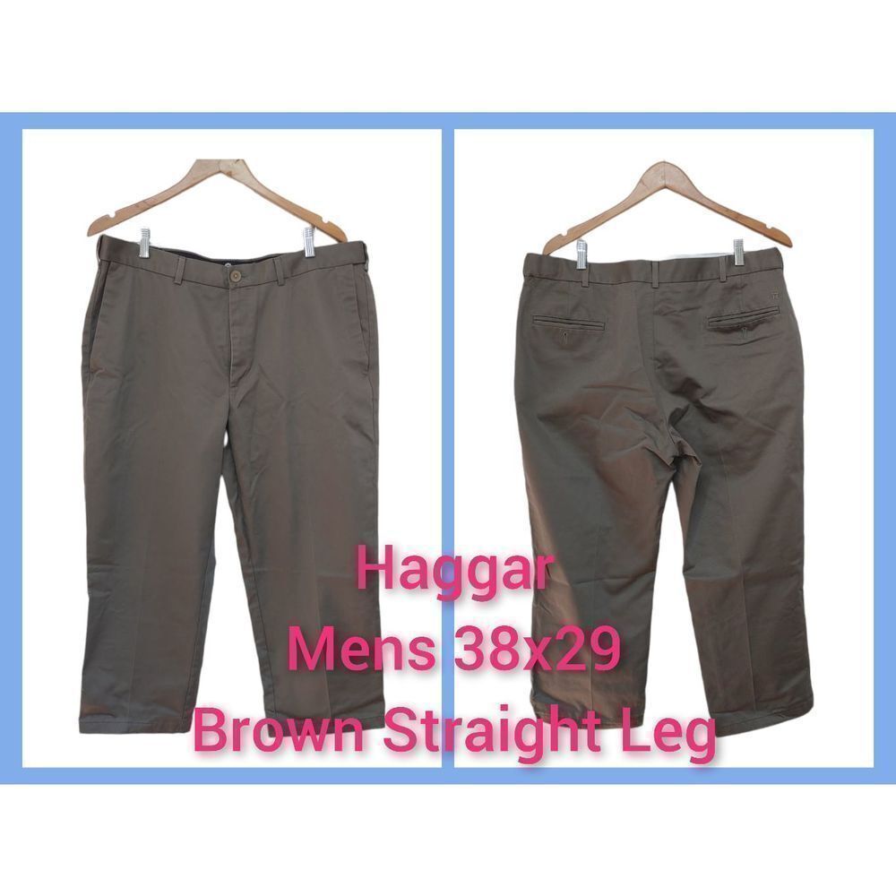 Haggar Men's Size 38x25 (Tag 38x29) Brown Straight Leg Casual Pants